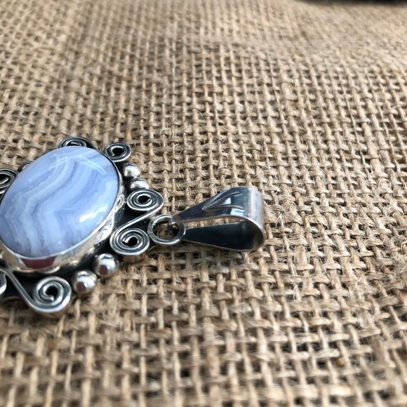 925 Sterling Blue Stone Necklace Pendant - Picture 6 of 6